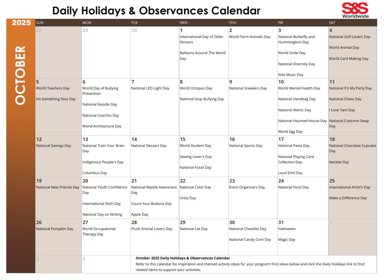 october daily holidays calendar